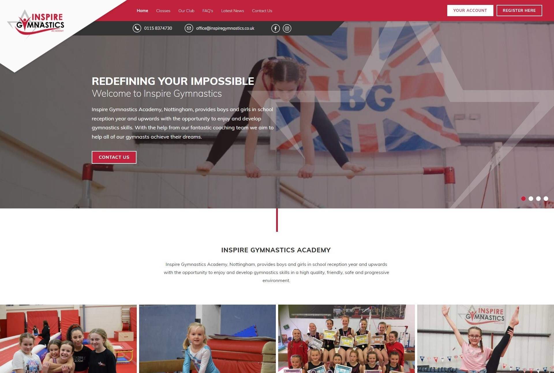 Inspire Gymnastics website created by it'seeze Website Design Nottingham